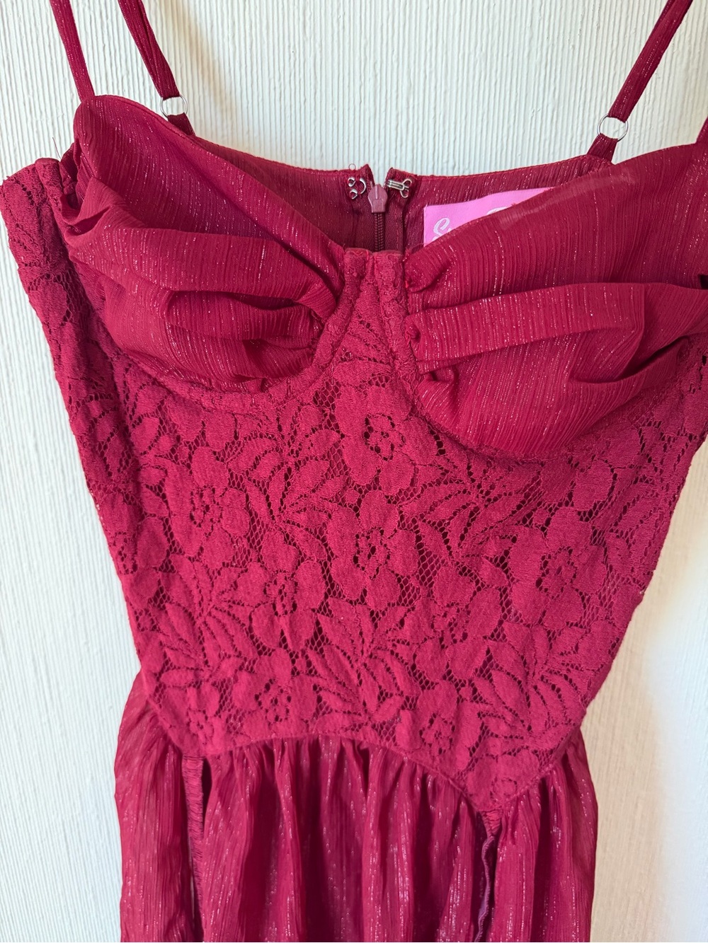Sugar Thrillz Red Sheer Lace Bustier Maxi Dress Gown and Panty Set